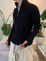 Rib Line Muscle Fit Zip-Up Knit
