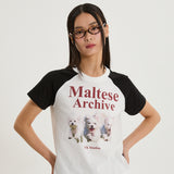 マルチーズアーカイブラグランハーフスリーブTシャツ