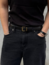 Gold buckle cowhide belt