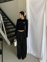 Bow Line Round Long Sleeve Knit T-shirt