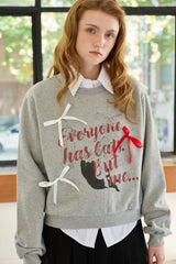  CHARLOTTE CAT RIBBON SWEATSHIRT / MELANGE