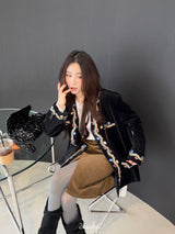 フレンチベルベットエンブロイダードノーカラージャケット