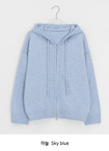 Giten Color Wool Hood Zip-Up Knit Cardigan
