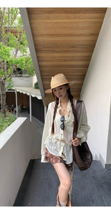 brown ethnic sleeveless skirt two-piece