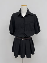 [Belt SET] Romi Collar Pleated Mini One Piece