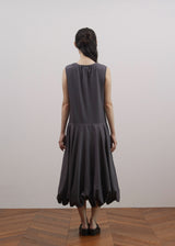 Shirred V-Neck Volume Dress (Deep Purple)