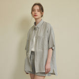 Stripe Unbalanced Cotton Half Shirt_3color