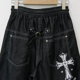 Cross Printing Denim Pants