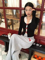 Lace Inner Layered Red Bow Long Sleeve Tee (Lace Inner Set)