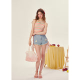 [Girly Fancy Club] Rainbow shoulder-slashing neck blouse