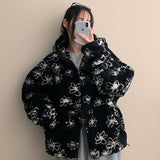 Flower Oversized Dumble Hood Zip-Up Jumper