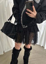 DOT MESH LAYERED CAN CAN SKIRT (IVORY, BLACK 2COLORS!)