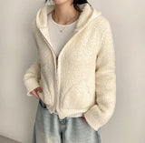 Liat Pocket Point Fluffy Fleece Hooded Zip-Up