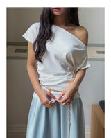 Off Shoulder Ruched Short Sleeve Top