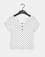 Addie Dot Button Shirring Short Sleeve T-Shirt