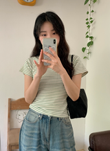 Border Square Slim Short Sleeve T-Shirt (3color)