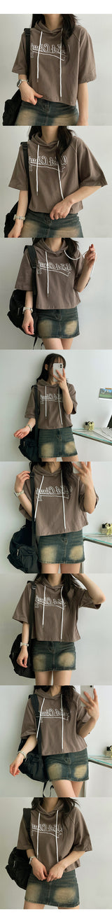 Edelna Printed Short Sleeve Hooded Short Sleeve Short Sleeve Tee