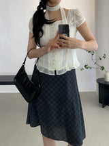 Sovy check flare midi skirt