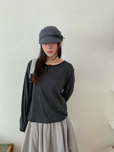 26SS★ [BAONHAUS]フェルツボーダーヘンリーネック長袖Tシャツ