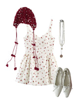 VINTAGE CROCHET LACE BONNET HAT IN RED