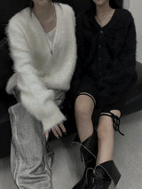 overfit blanc angora knit cardigan (unisex)