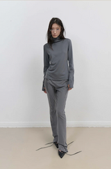 Button Slit Bootcut Pants / Charcoal