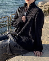 Knob Cable Two-way Knit Zip-up