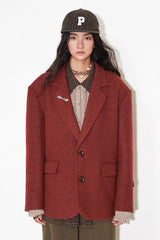 レトロシングル-ブレステッドピュアカラースーツウィズワイドショルダーズ,シャウルカラーアンドルーペッドトリム