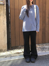 ビーダイアゴナルヘンリーネックボーダー長袖Tシャツ