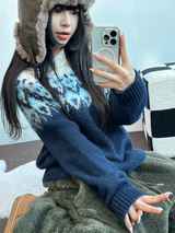 ウール🧸 アンゴラスノーフラワーロウンフニット❤🤎🩵💙4カラー