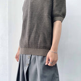 Muted Grid Knit Short Sleeve Top