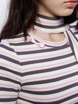 Emoha y2kピンクストライプベーシックオールマッチTシャツ