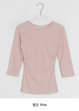 Onepie U-neck/V-neck Side Shirring Three Quarter Sleeve Tee