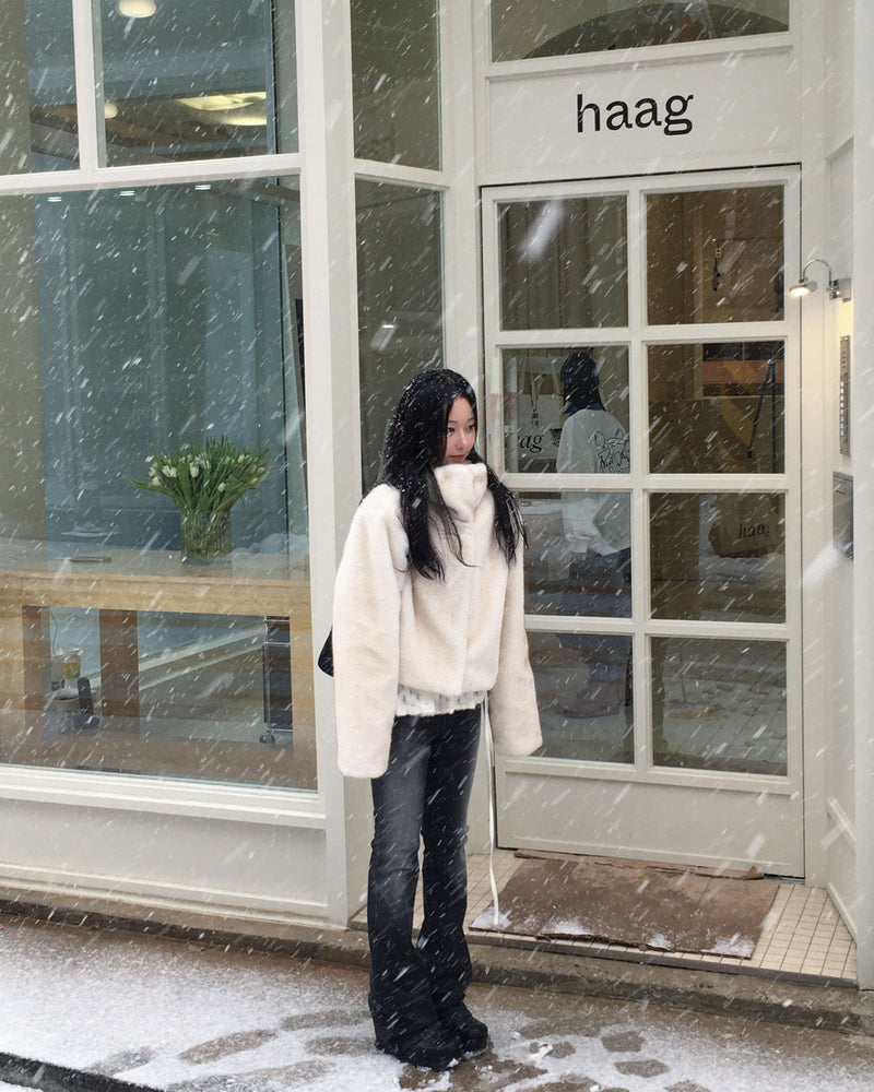 High neck fur crop jacket