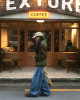 [ORIGINAL] ファーバーカラーブロックレタリングフリースフーデッドジップアップ