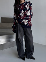 Argyle brush round knit(2color)