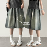 New Ring waistband vintage washed denim Bermuda shorts