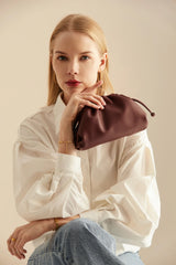 Pouch Gathered Leather Clutch - Burgundy