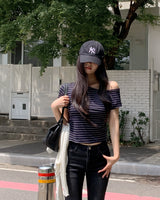 LUK ストライプアンバランシードTシャツ