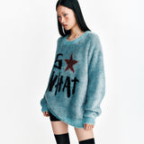 So What Hairy Knit Sweater Turquoise