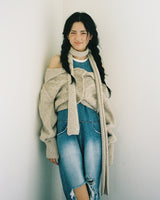 MUFFLER & TWO WAY CARDIGAN - OATMEAL