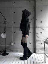 back cubic semi-crop hooded zip-up