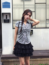Leahn Frill Tiered Banding Mini Skirt