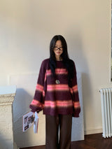 Hazy Hairy Stripe Loose Rose-Fit Knit
