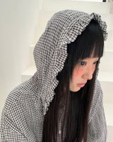 Juring frill checkered hooded long-sleeve shirt