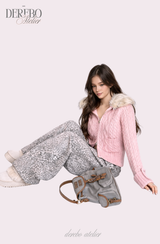 Lady Fur Knitwear Zip-Up Cardigan