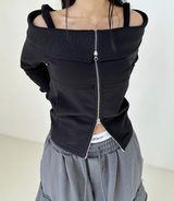 OFF-SHOULDER + 2-WAY ZIP-UP💛🤍🖤 - 2 COLORS