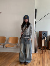 [BAONHAUS] Lorenine Frill Stripe Cardigan