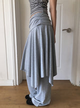 26SS★ [MADE/Skirt+Pants SET] Forin Bootcut Pants Unbalance Shirring Flare Layered Skirt
