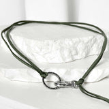 Suede string lettering necklace_khaki